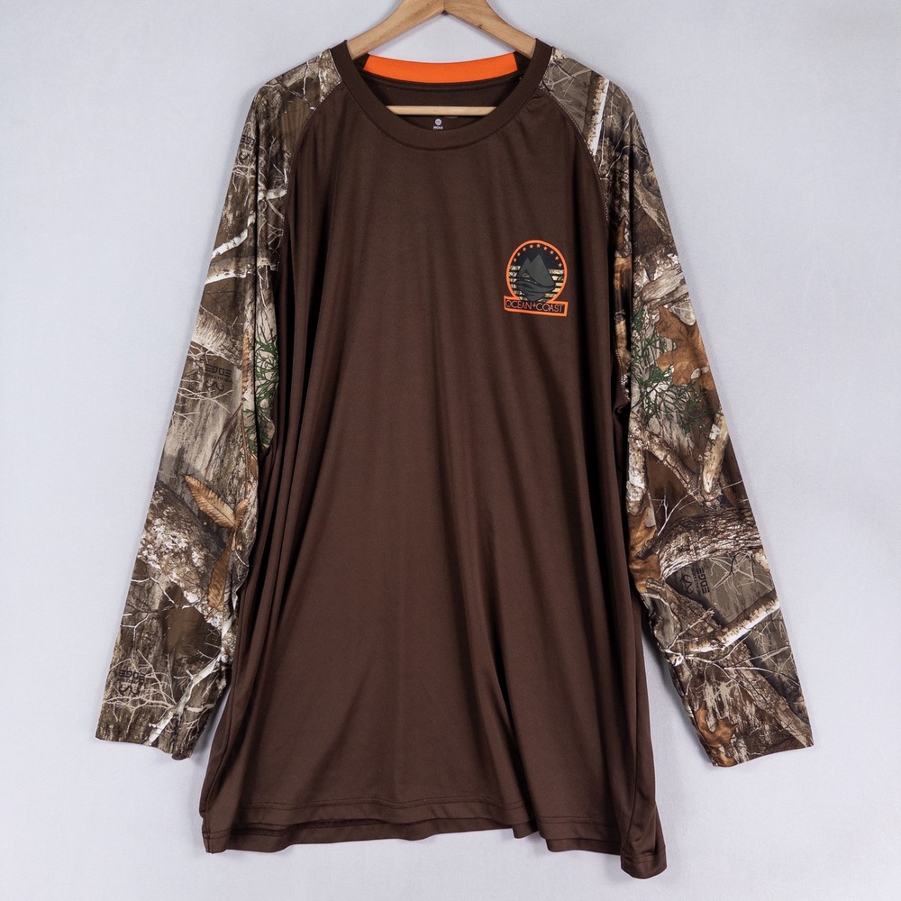 Ocean + Coast Realtree Fishing Shirt Mens 3XL Brown Camo Performance Quick Dry